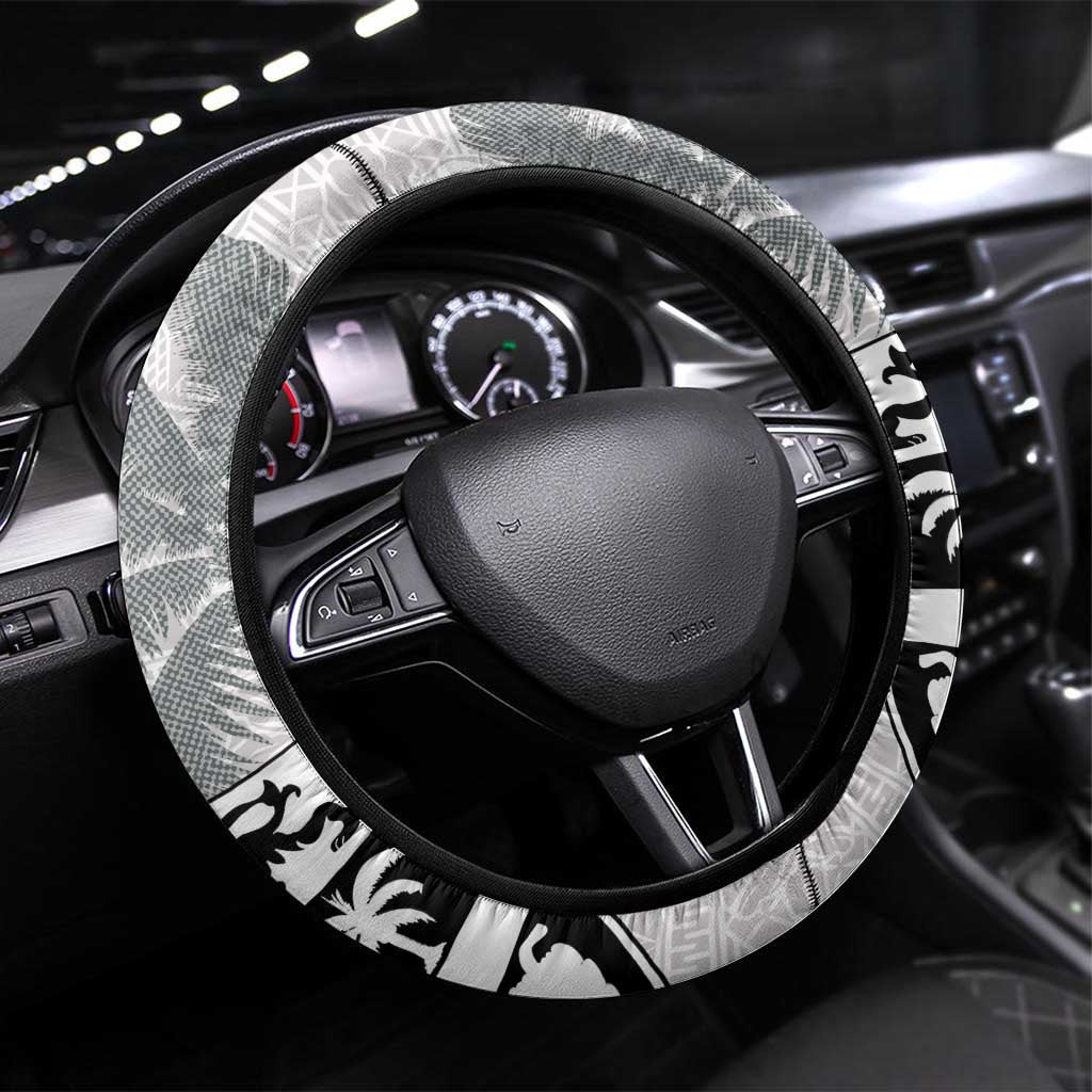 Fiji Rugby Pacific Champions 2024 Steering Wheel Cover Anniversary 7 Titles - Fijians Rugby and Tapa Hibiscus White Art