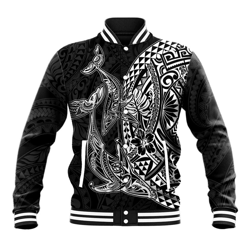 Hawaiian Whales Polynesian Art Motifs Baseball Jacket Black Color LT03 Unisex Black - Polynesian Pride