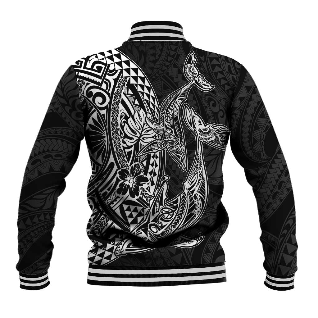 Hawaiian Whales Polynesian Art Motifs Baseball Jacket Black Color LT03 - Polynesian Pride