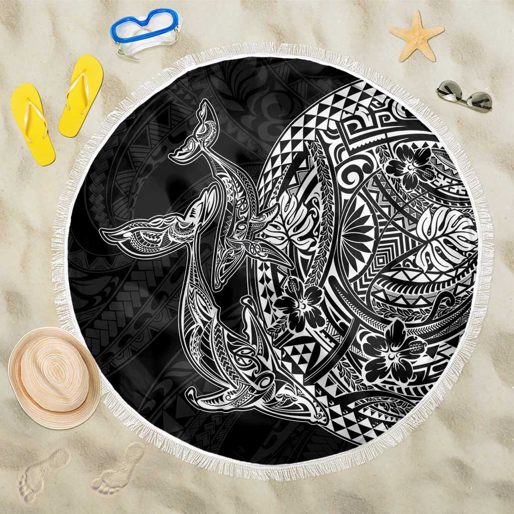 Hawaiian Whales Polynesian Art Motifs Beach Blanket Black Color LT03 One Size 150cm Black - Polynesian Pride