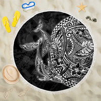 Hawaiian Whales Polynesian Art Motifs Beach Blanket Black Color LT03 One Size 150cm Black - Polynesian Pride