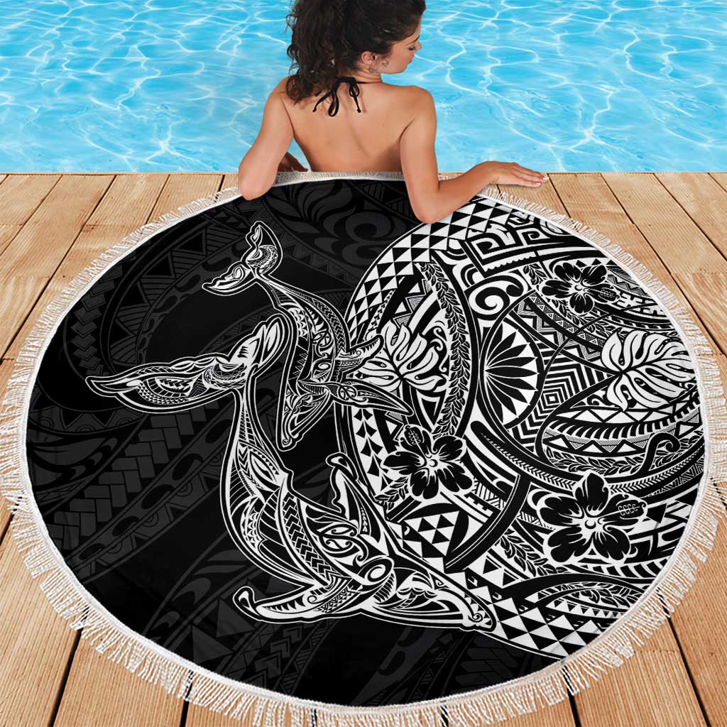Hawaiian Whales Polynesian Art Motifs Beach Blanket Black Color LT03 - Polynesian Pride