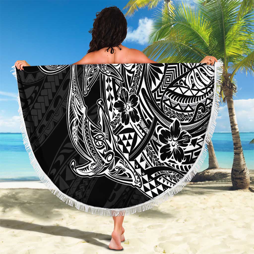 Hawaiian Whales Polynesian Art Motifs Beach Blanket Black Color LT03 - Polynesian Pride