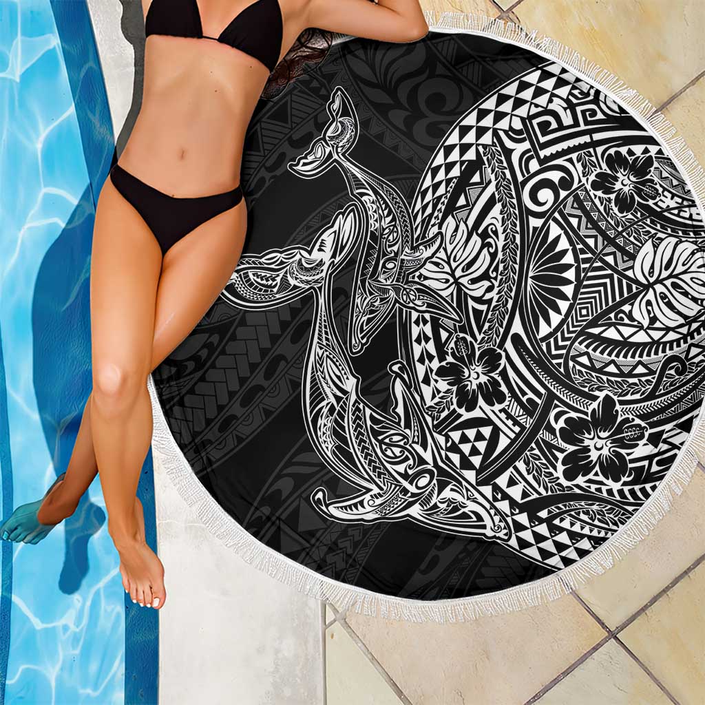 Hawaiian Whales Polynesian Art Motifs Beach Blanket Black Color LT03 - Polynesian Pride