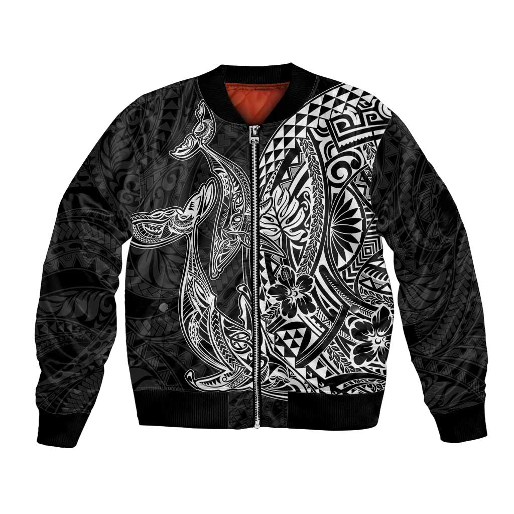 Hawaiian Whales Polynesian Art Motifs Bomber Jacket Black Color LT03 Unisex Black - Polynesian Pride
