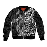 Hawaiian Whales Polynesian Art Motifs Bomber Jacket Black Color LT03 Unisex Black - Polynesian Pride