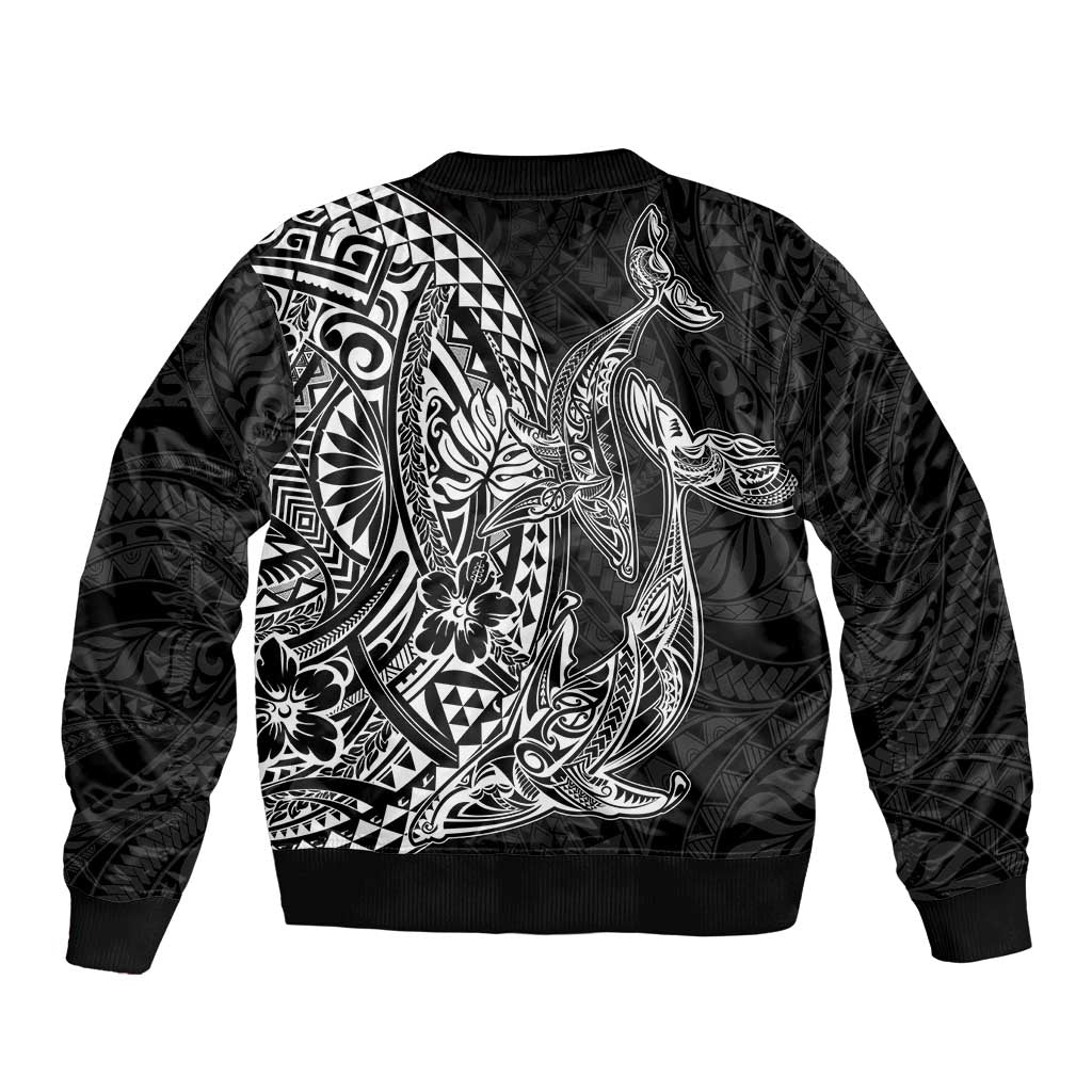 Hawaiian Whales Polynesian Art Motifs Bomber Jacket Black Color LT03 - Polynesian Pride