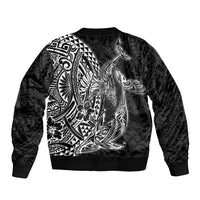 Hawaiian Whales Polynesian Art Motifs Bomber Jacket Black Color LT03 - Polynesian Pride