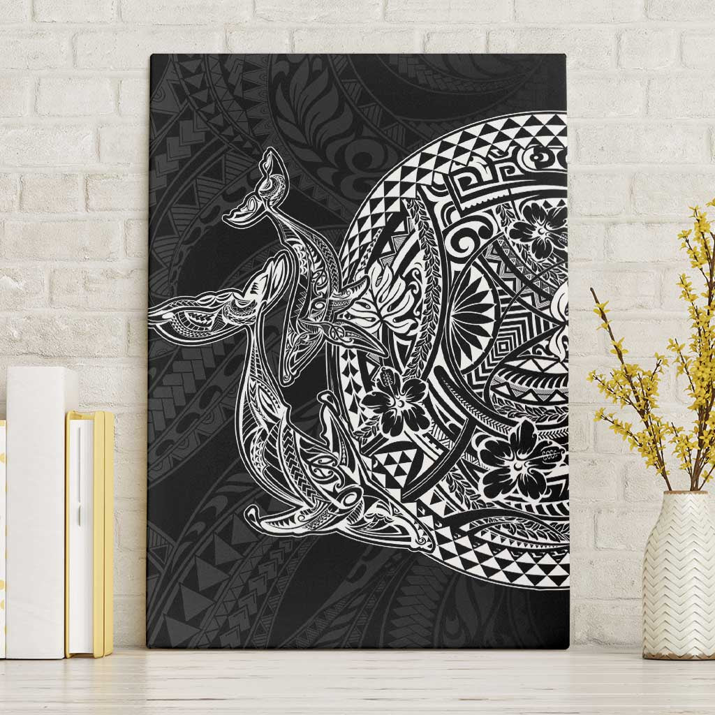 Hawaiian Whales Polynesian Art Motifs Canvas Wall Art Black Color LT03 Without Frame Black - Polynesian Pride