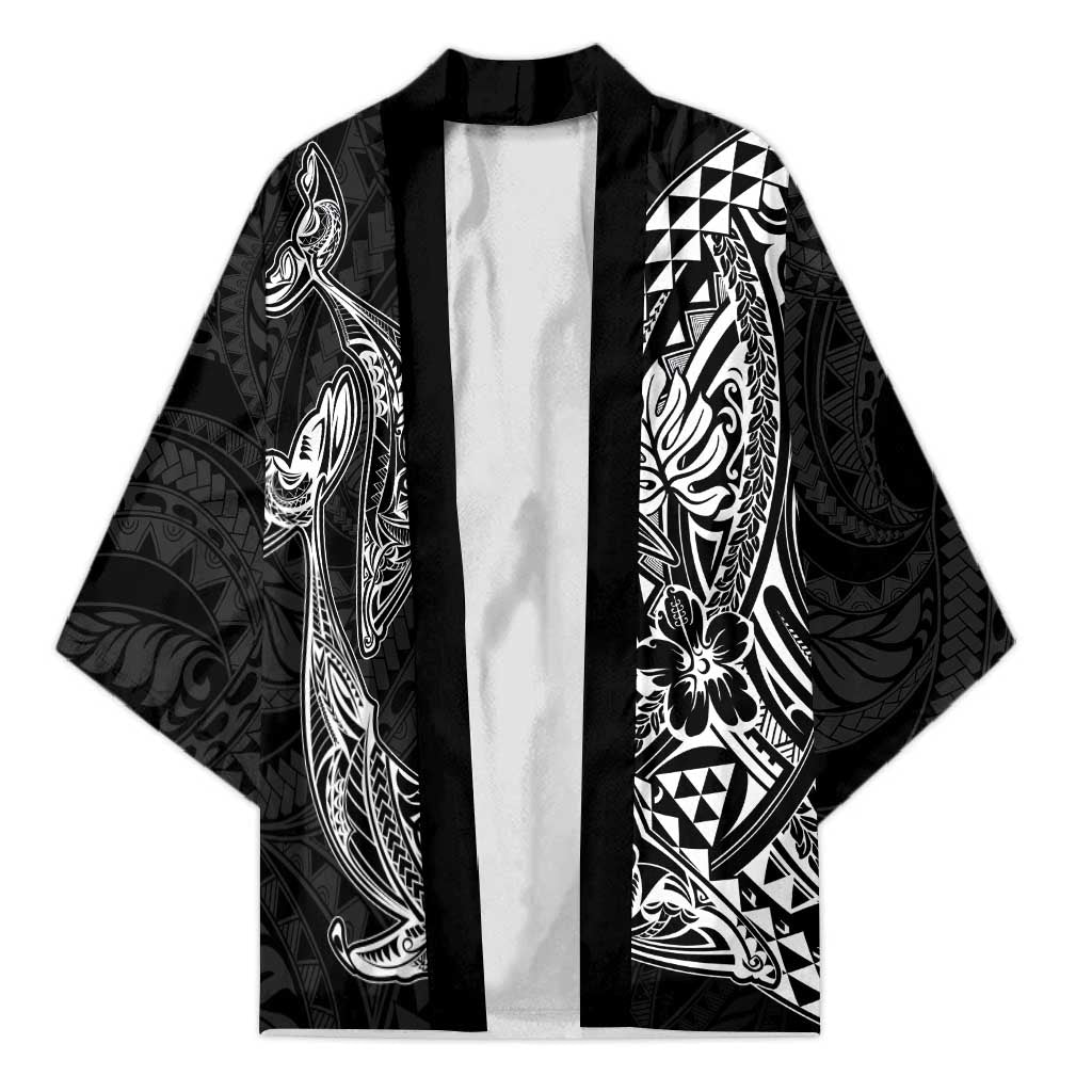 Hawaiian Whales Polynesian Art Motifs Kimono Black Color LT03 Unisex Black - Polynesian Pride