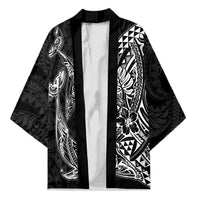 Hawaiian Whales Polynesian Art Motifs Kimono Black Color LT03 Unisex Black - Polynesian Pride