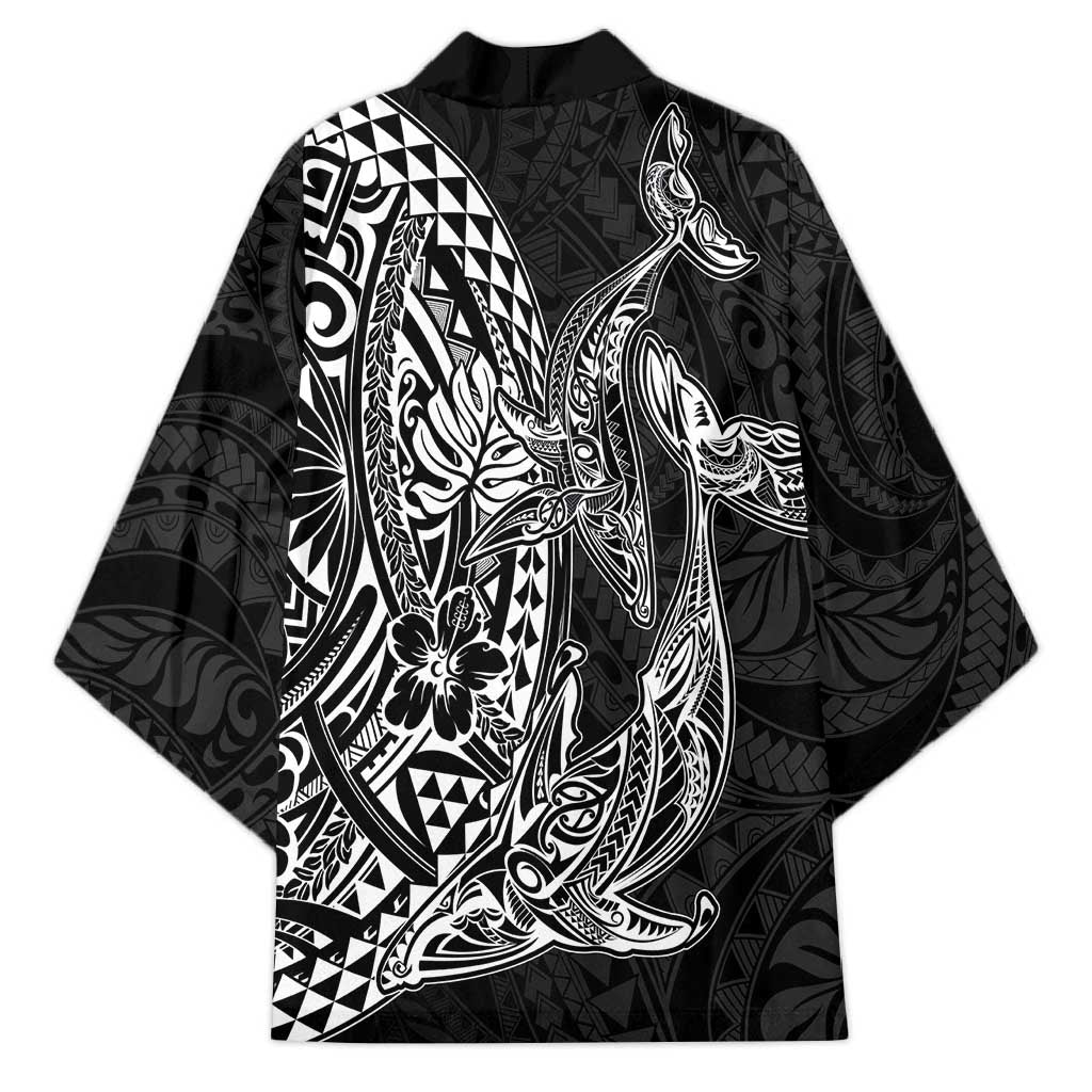 Hawaiian Whales Polynesian Art Motifs Kimono Black Color LT03 - Polynesian Pride