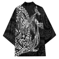 Hawaiian Whales Polynesian Art Motifs Kimono Black Color LT03 - Polynesian Pride