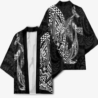 Hawaiian Whales Polynesian Art Motifs Kimono Black Color LT03 - Polynesian Pride