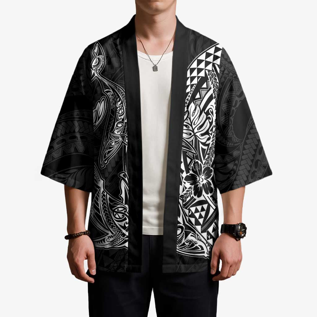 Hawaiian Whales Polynesian Art Motifs Kimono Black Color LT03 - Polynesian Pride