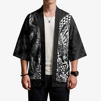 Hawaiian Whales Polynesian Art Motifs Kimono Black Color LT03 - Polynesian Pride