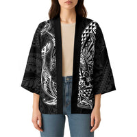 Hawaiian Whales Polynesian Art Motifs Kimono Black Color LT03 - Polynesian Pride