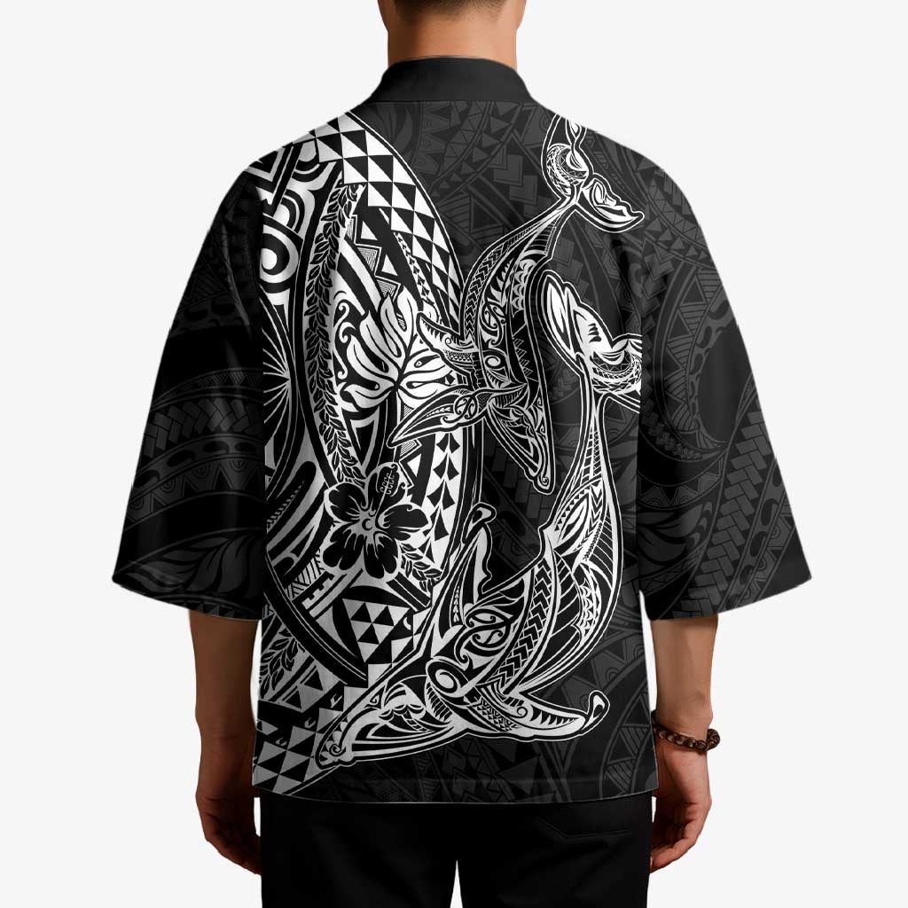 Hawaiian Whales Polynesian Art Motifs Kimono Black Color LT03 - Polynesian Pride
