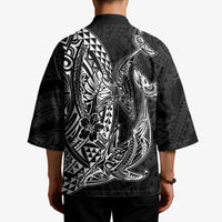 Hawaiian Whales Polynesian Art Motifs Kimono Black Color LT03 - Polynesian Pride