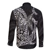 Hawaiian Whales Polynesian Art Motifs Long Sleeve Button Shirt Black Color LT03 - Polynesian Pride