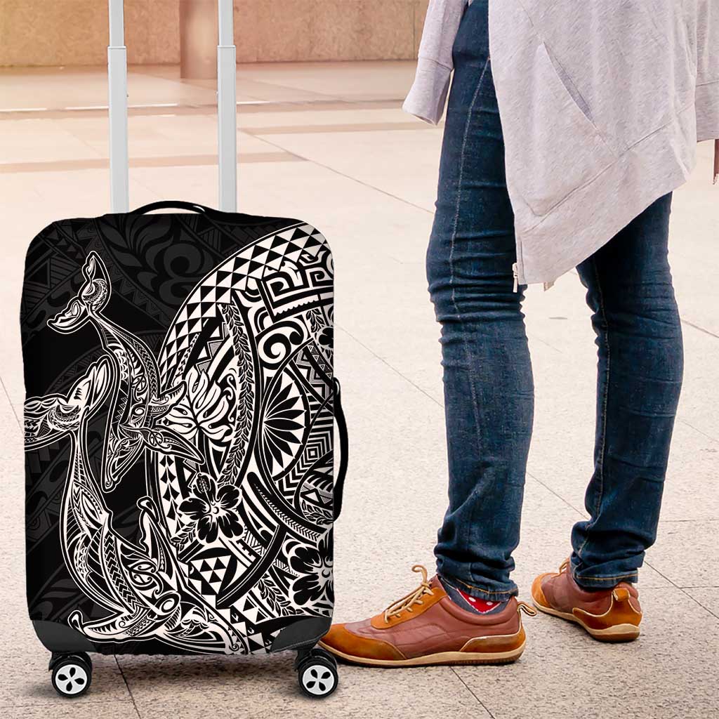 Hawaiian Whales Polynesian Art Motifs Luggage Cover Black Color LT03 Black - Polynesian Pride