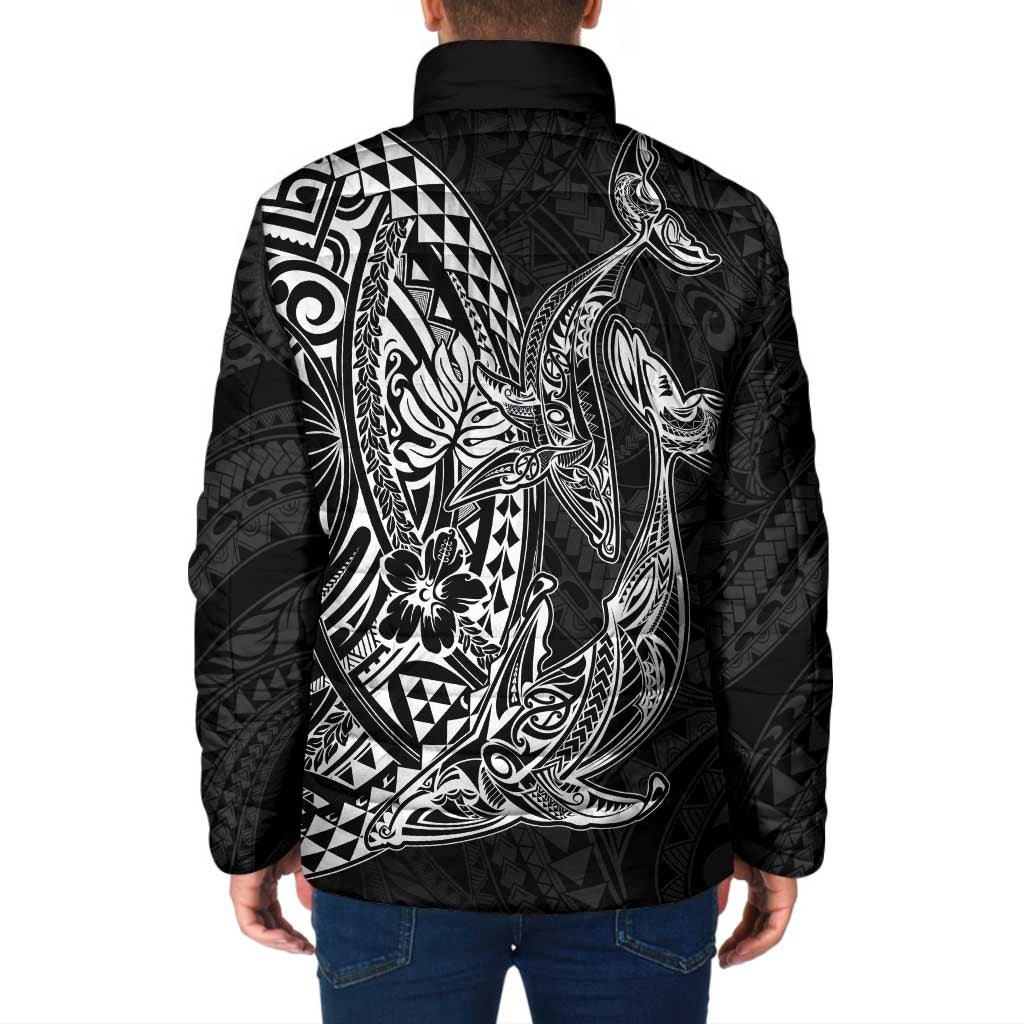 Hawaiian Whales Polynesian Art Motifs Padded Jacket Black Color LT03 - Polynesian Pride