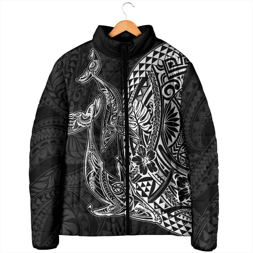 Hawaiian Whales Polynesian Art Motifs Padded Jacket Black Color LT03 - Polynesian Pride