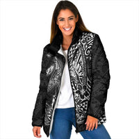 Hawaiian Whales Polynesian Art Motifs Padded Jacket Black Color LT03 Women Black - Polynesian Pride