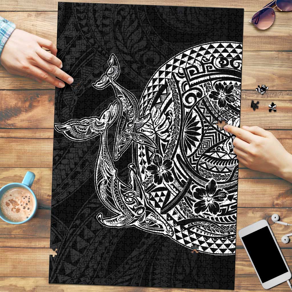 Hawaiian Whales Polynesian Art Motifs Puzzle Black Color LT03 Black - Polynesian Pride