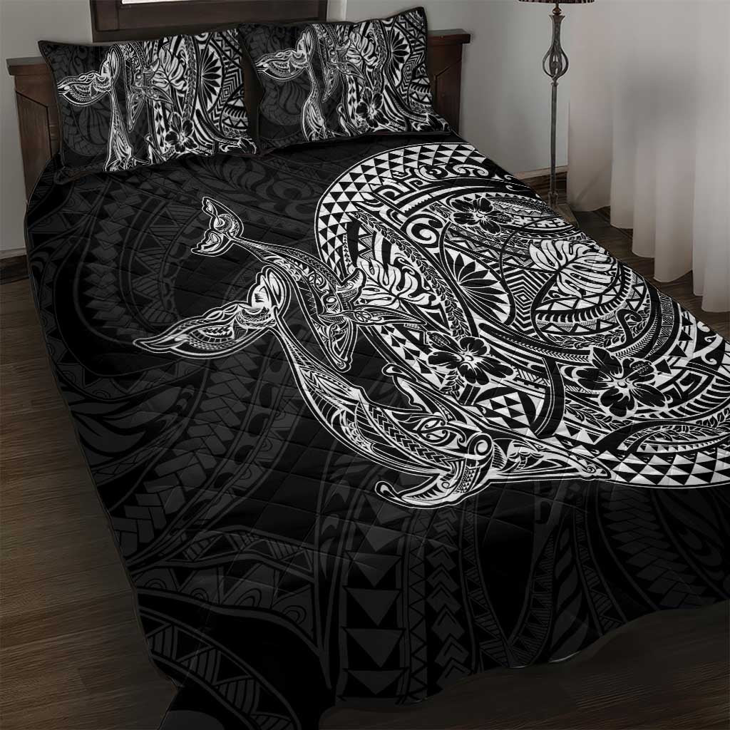 Hawaiian Whales Polynesian Art Motifs Quilt Bed Set Black Color LT03 Black - Polynesian Pride