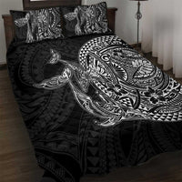 Hawaiian Whales Polynesian Art Motifs Quilt Bed Set Black Color LT03 Black - Polynesian Pride