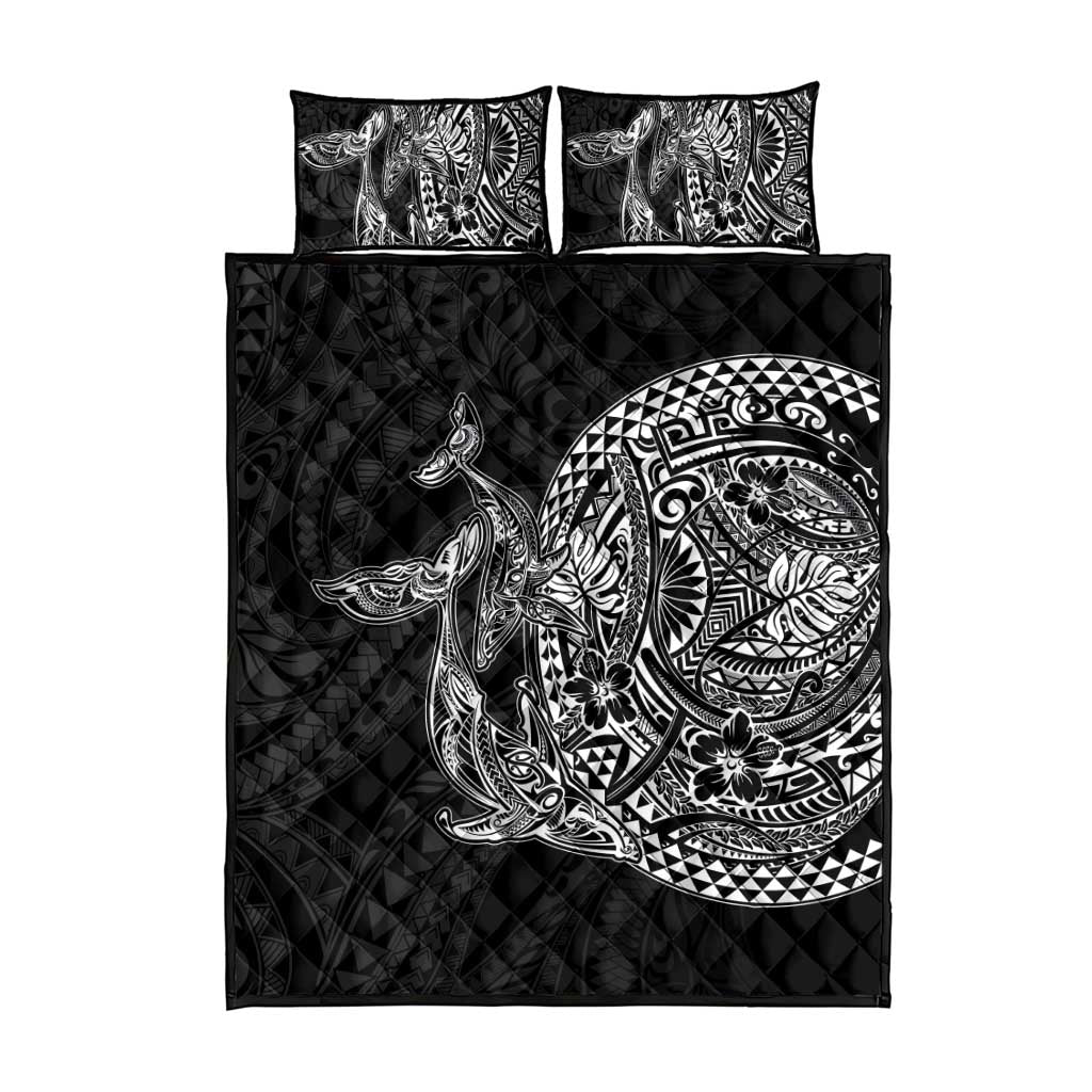 Hawaiian Whales Polynesian Art Motifs Quilt Bed Set Black Color LT03 - Polynesian Pride