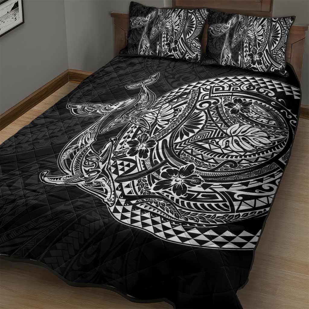 Hawaiian Whales Polynesian Art Motifs Quilt Bed Set Black Color LT03 - Polynesian Pride