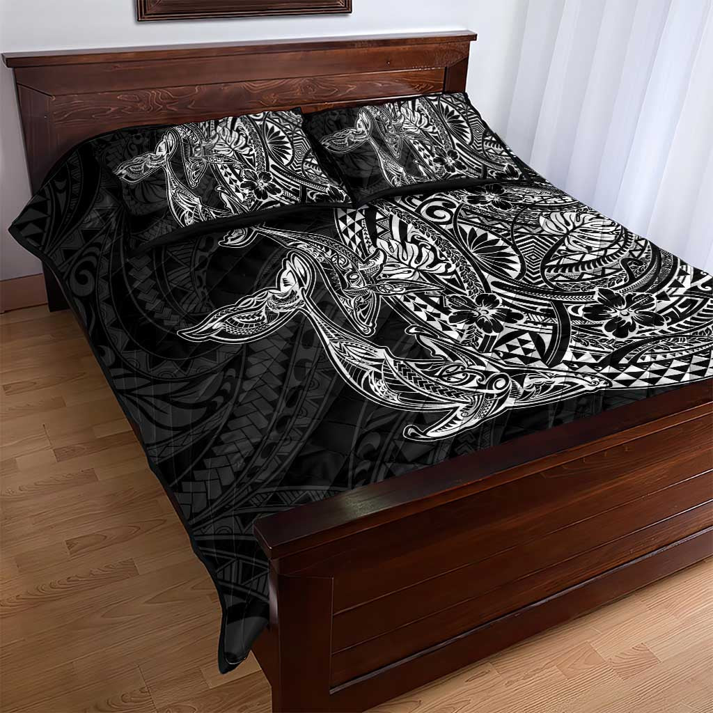 Hawaiian Whales Polynesian Art Motifs Quilt Bed Set Black Color LT03 - Polynesian Pride