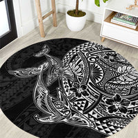 Hawaiian Whales Polynesian Art Motifs Round Carpet Black Color LT03 Black - Polynesian Pride