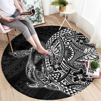 Hawaiian Whales Polynesian Art Motifs Round Carpet Black Color LT03 - Polynesian Pride