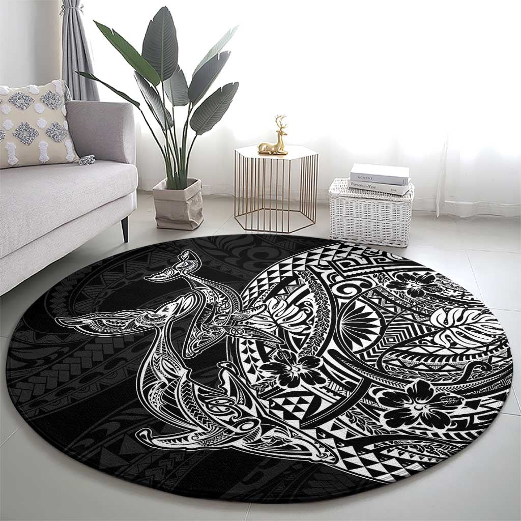Hawaiian Whales Polynesian Art Motifs Round Carpet Black Color LT03 - Polynesian Pride