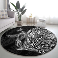 Hawaiian Whales Polynesian Art Motifs Round Carpet Black Color LT03 - Polynesian Pride