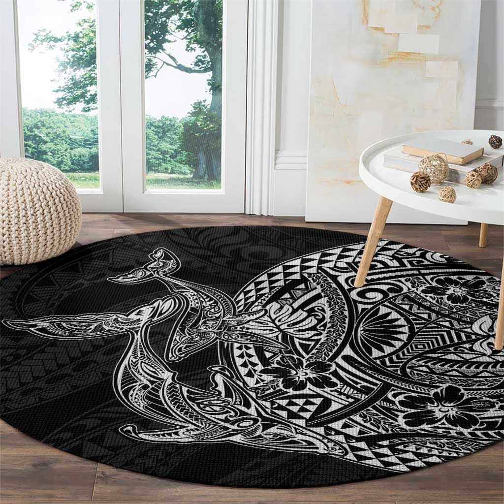 Hawaiian Whales Polynesian Art Motifs Round Carpet Black Color LT03 - Polynesian Pride