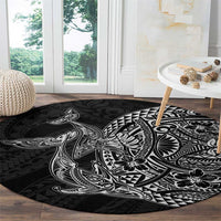Hawaiian Whales Polynesian Art Motifs Round Carpet Black Color LT03 - Polynesian Pride