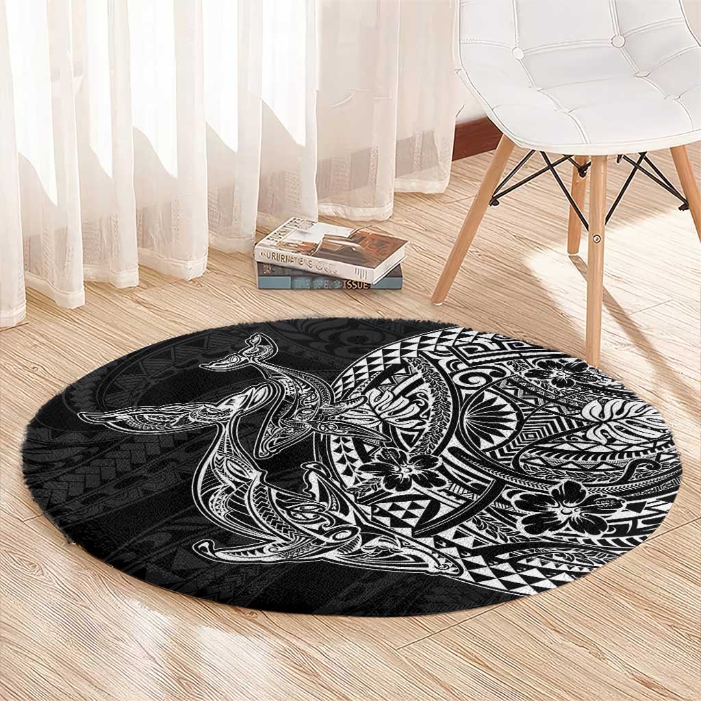 Hawaiian Whales Polynesian Art Motifs Round Carpet Black Color LT03 - Polynesian Pride