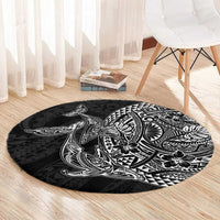 Hawaiian Whales Polynesian Art Motifs Round Carpet Black Color LT03 - Polynesian Pride