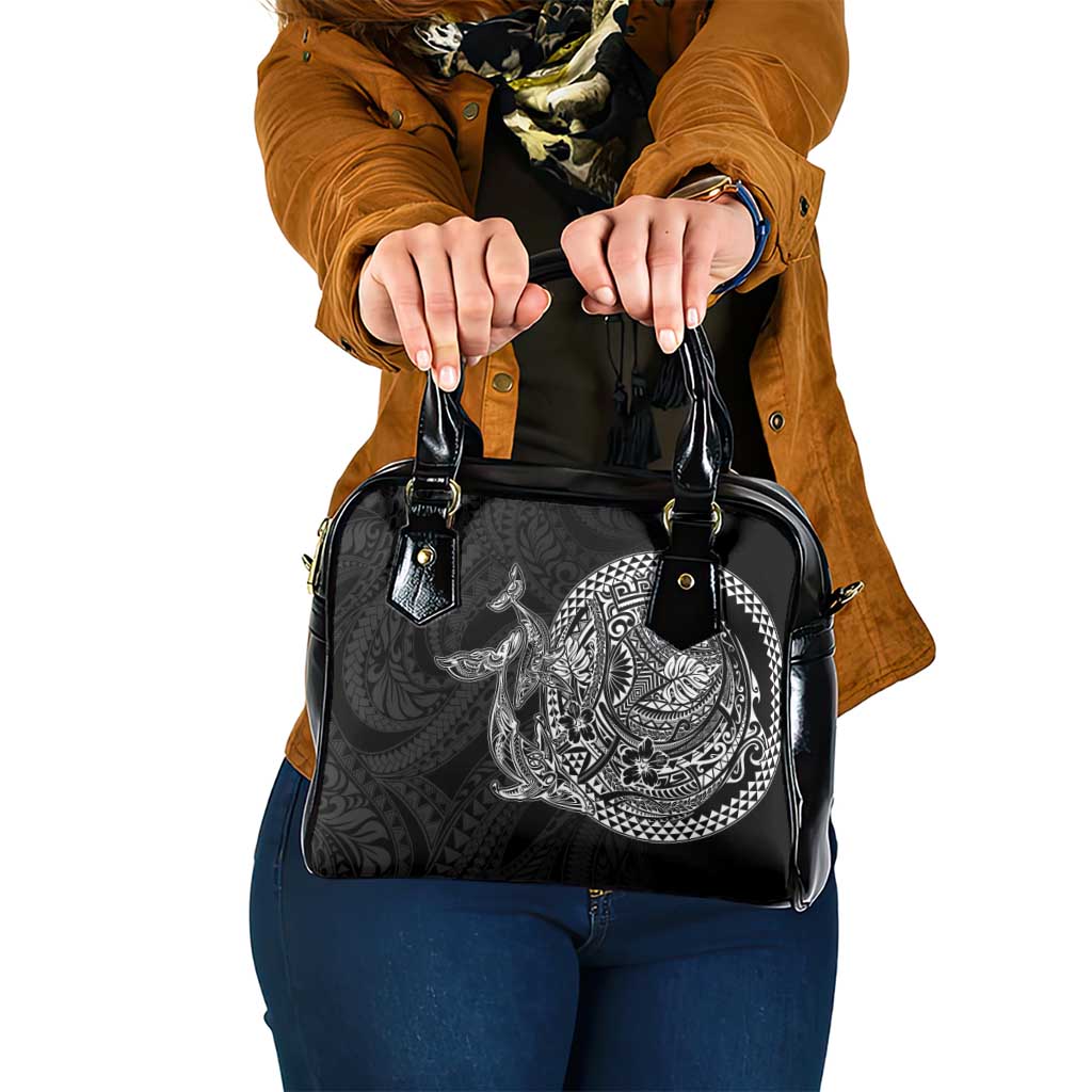 Hawaiian Whales Polynesian Art Motifs Shoulder Handbag Black Color LT03 One Size Black - Polynesian Pride