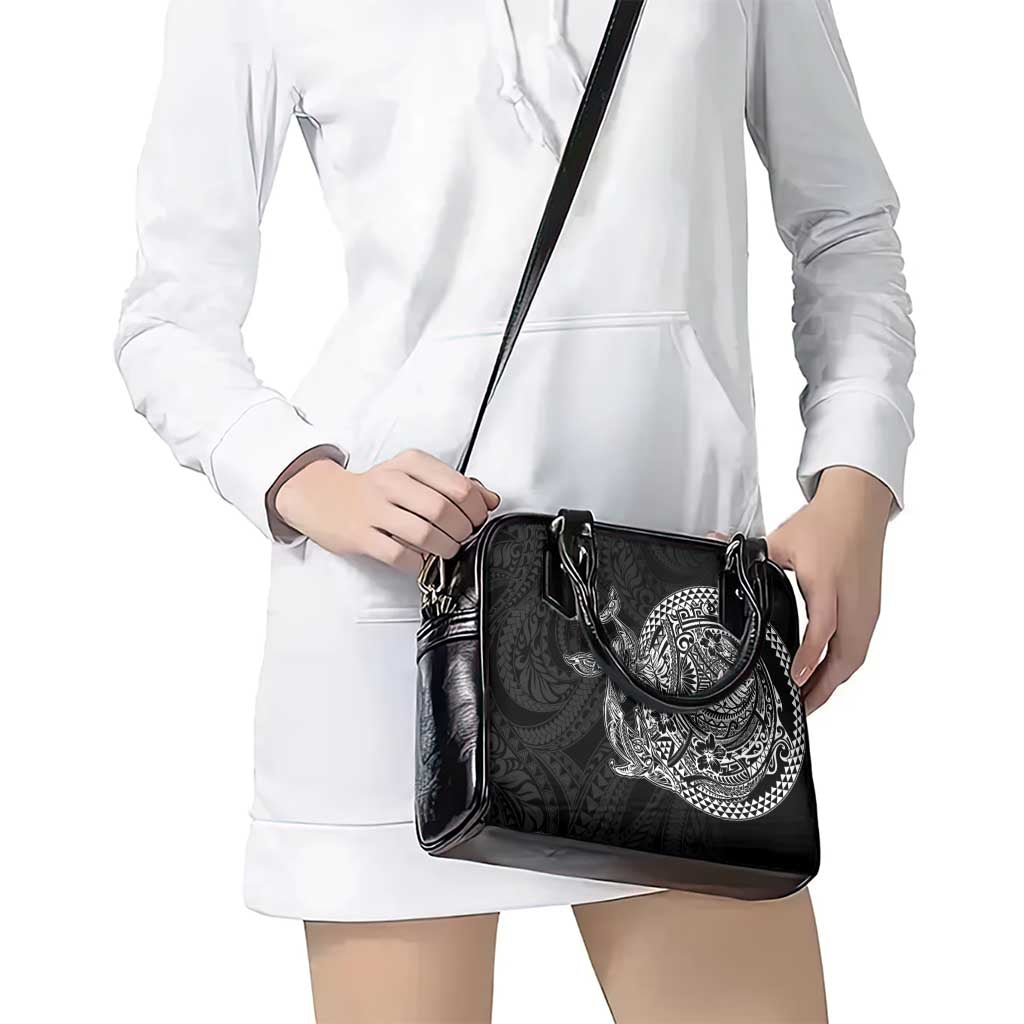 Hawaiian Whales Polynesian Art Motifs Shoulder Handbag Black Color LT03 - Polynesian Pride