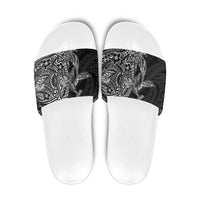 Hawaiian Whales Polynesian Art Motifs Slide Sandals Black Color LT03 Black - Polynesian Pride