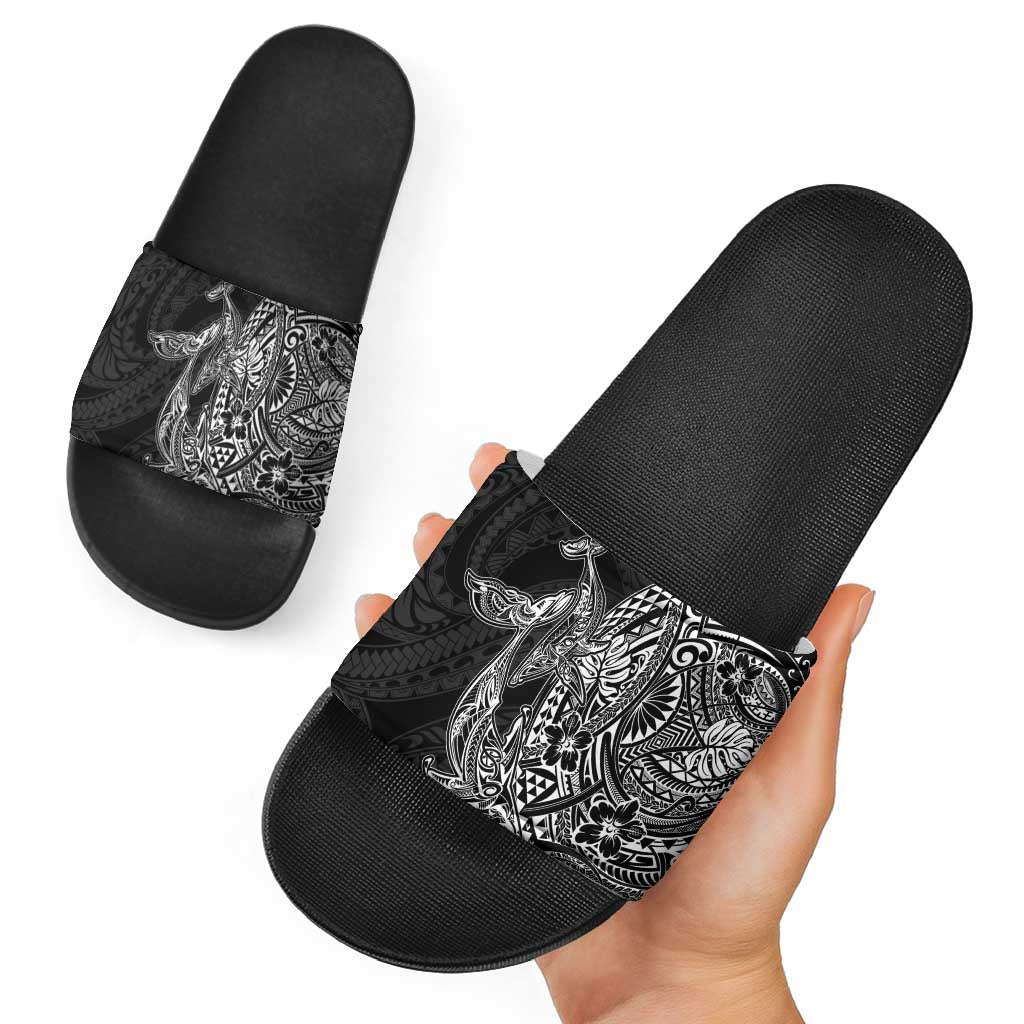 Hawaiian Whales Polynesian Art Motifs Slide Sandals Black Color LT03 - Polynesian Pride