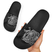 Hawaiian Whales Polynesian Art Motifs Slide Sandals Black Color LT03 - Polynesian Pride