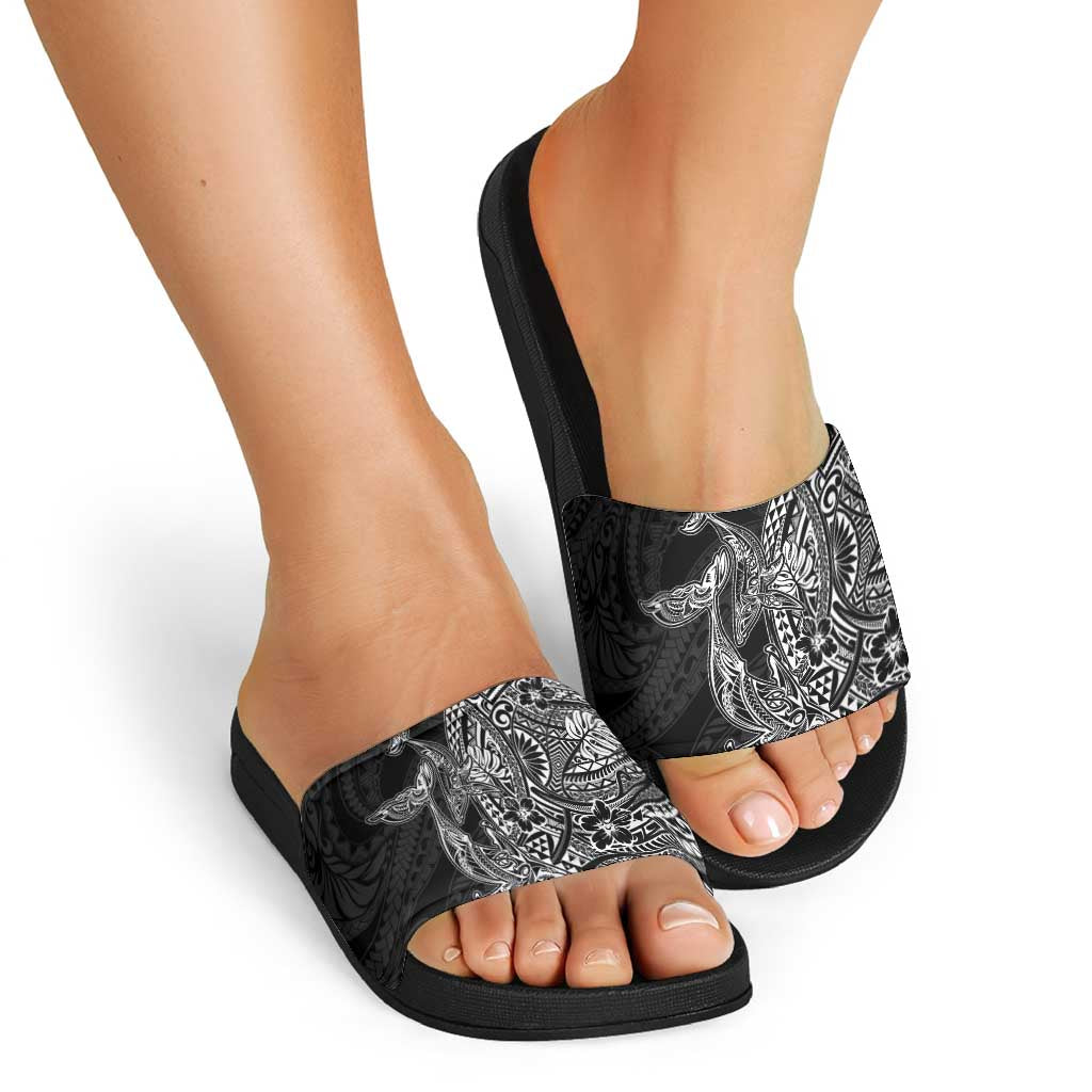 Hawaiian Whales Polynesian Art Motifs Slide Sandals Black Color LT03 - Polynesian Pride