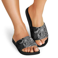 Hawaiian Whales Polynesian Art Motifs Slide Sandals Black Color LT03 - Polynesian Pride