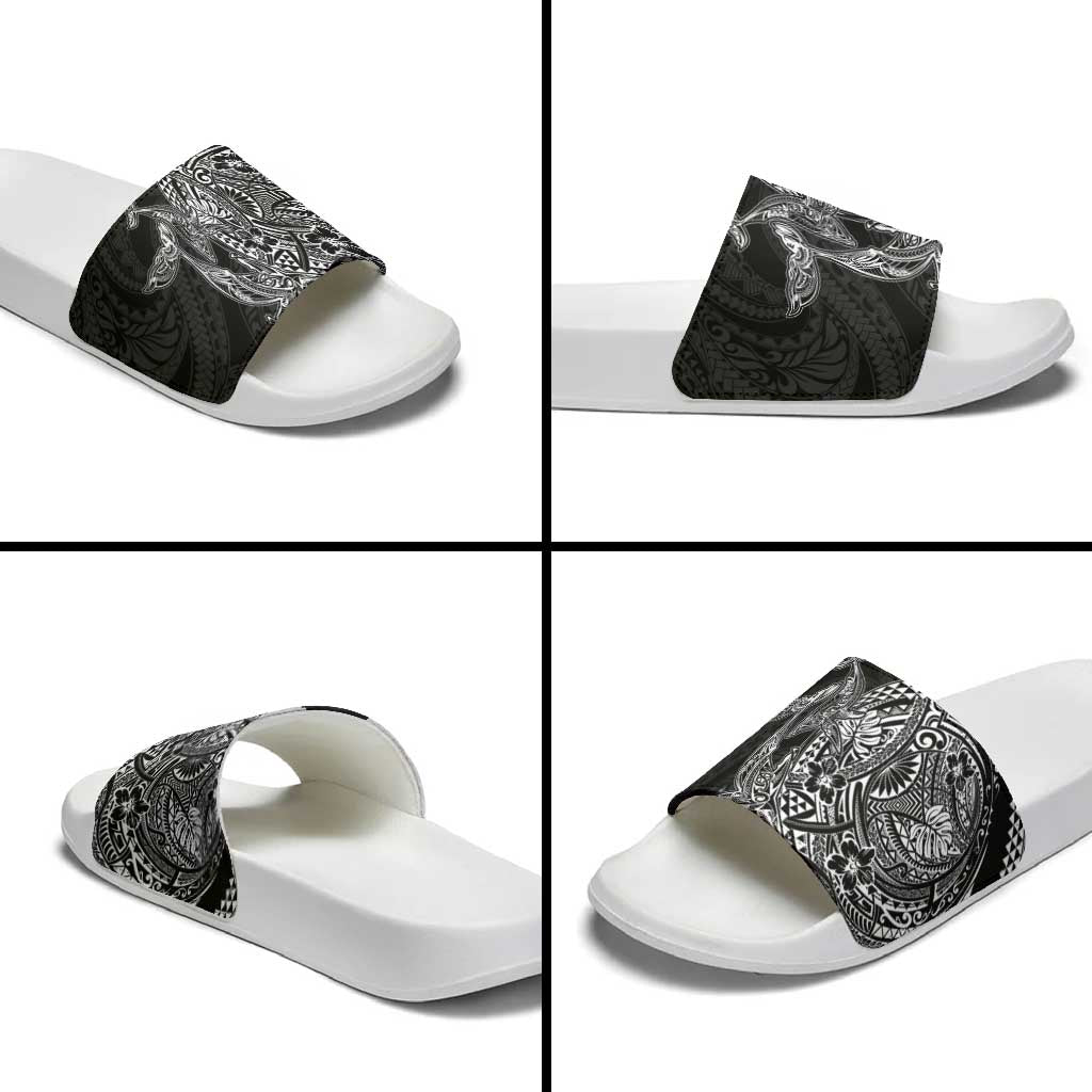 Hawaiian Whales Polynesian Art Motifs Slide Sandals Black Color LT03 - Polynesian Pride